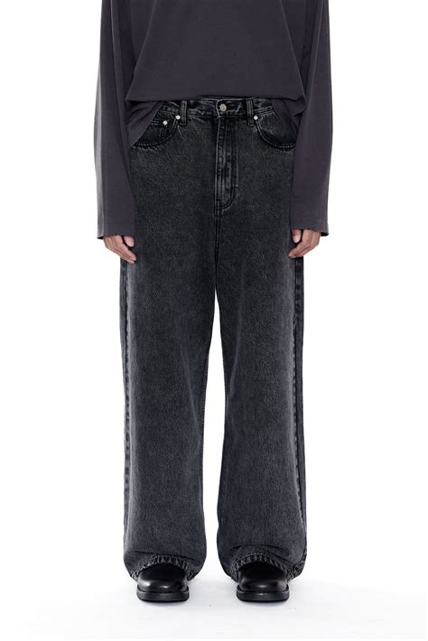 CODA BLACK ACID WASH BREAK CUT STRAIGHT JEANS