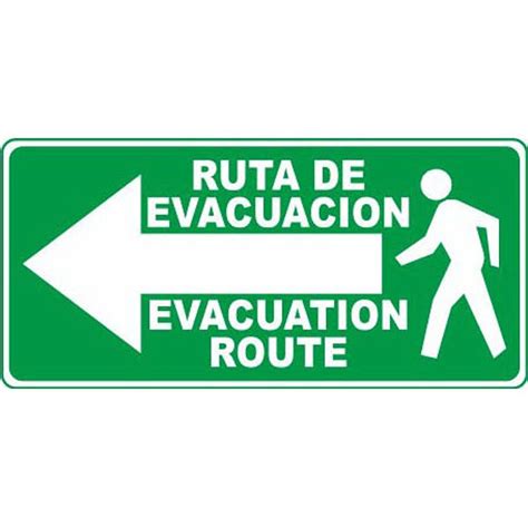 Señalamiento de Ruta Evacuación Izquierda en Inglés y Español 20x40 cm ...