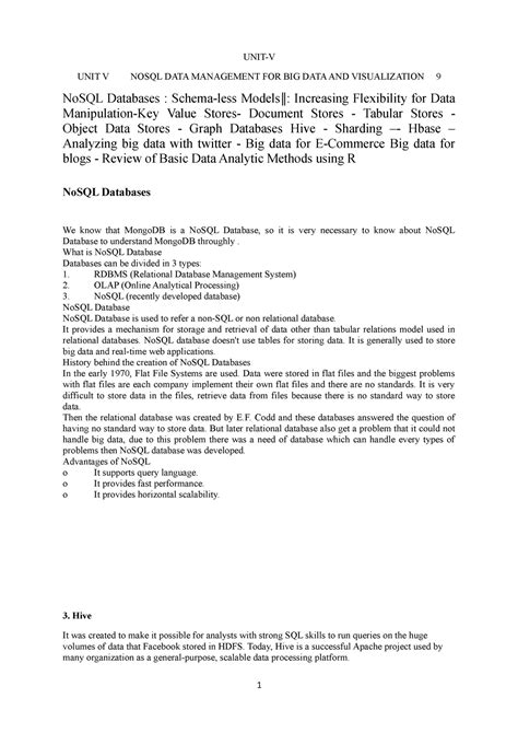 UNIT 5- Beyond THE SYLL - UNIT-V UNIT V NOSQL DATA MANAGEMENT FOR BIG ...