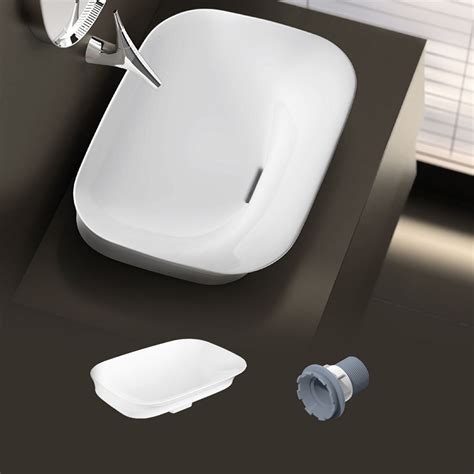 Buy Vive 552 mm rectangular wash basin with hidden drain in White ...