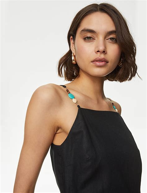 Buy Linen Rich Beaded Midi Slip Dress at Marks & Spencer