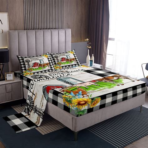Farmhouse Sheet Set, Rustic Windmill Sheets Twin Size Teens,Farm Animal ...