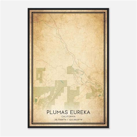 Vintage Plumas Eureka California Map Poster, Plumas Eureka CA City Road ...