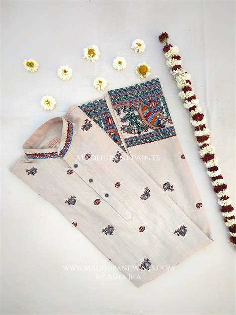 Radha Krishna Mayuri Hand-painted Handloom Men's Cotton Kurta ...