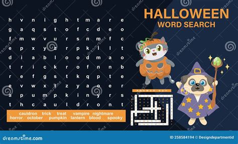 Word Search Worksheet Halloween Theme. Crosswords Game for Kids Stock ...