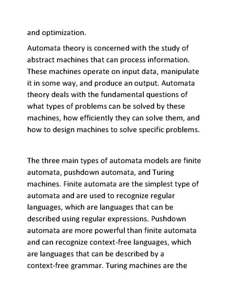 Automata theories part 2 - and optimization. Automata theory is ...