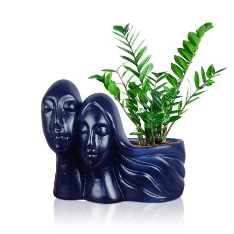 Lasaki Couple Blue Ceramic Pots for Indoor Plants, Planters, Flower ...