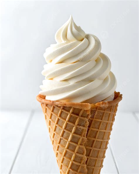 Vanilla Soft Serve Ice Cream Cone On A White Surface With Bright And ...