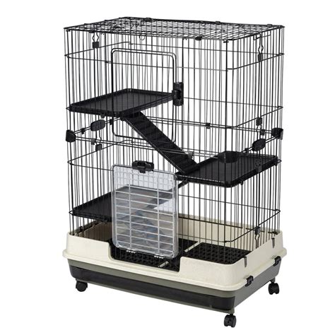 4 Tier Small Animal Metal Cage Height Adjustable with Lockable Casters ...