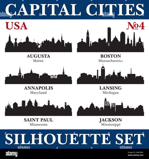 Capital cities skyline set. USA. Part 4. Vector silhouette background ...