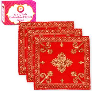 Bhakti Lehar Embroidered Velvet Red Cloth for Puja / Pooja Aasan Kapda ...