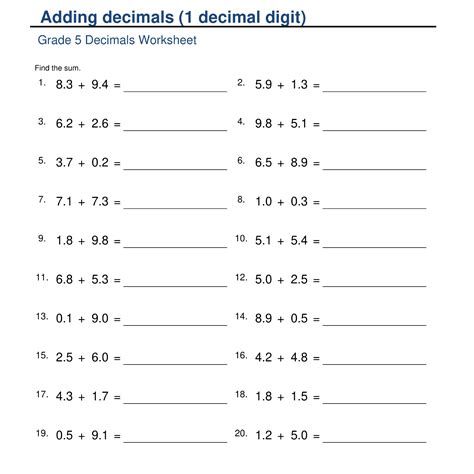 Decimal Addition Mastery: Grade 5 Worksheets | Made By Teachers