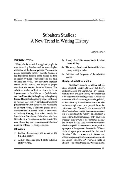 subaltern studies - November - 2014 Odisha Review INTRODUCTION ...