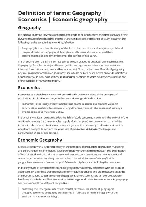 Economic geography Unit 1 - Definition of terms: Geography | Economics ...