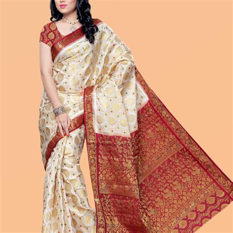 Mimosa Womens Art Silk Saree Kanjivaram Halfwhite Color – http://mimosa.in/