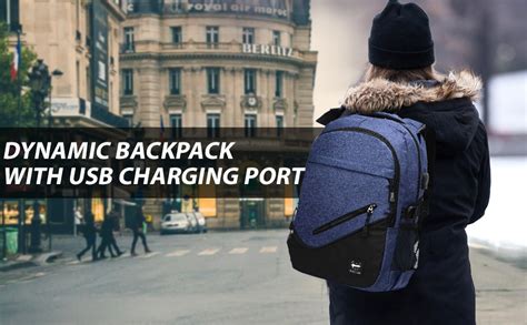 Fur Jaden Navy Casual Backpack with USB Charging Port and 15.6 Inch ...