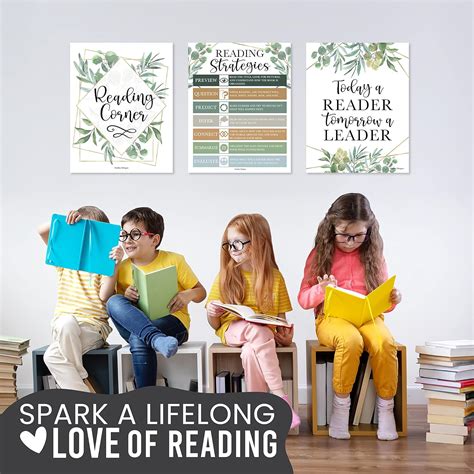 Buy 6 Greenery Reading Posters For Classroom Library Decorations For ...