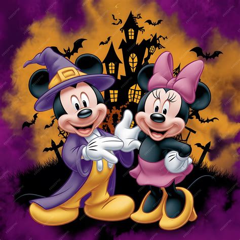 Mickey and Minnie Mouse Halloween Card | Premium AI-generated image