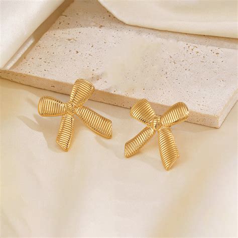 Buy Gold-Plated Anti Tarnish Stainless Steel Bow Themed Earrings in ...