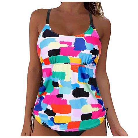 Tankini Tops Women Lace Up Swimwear Tops Full Coverage Bikini Top Push ...