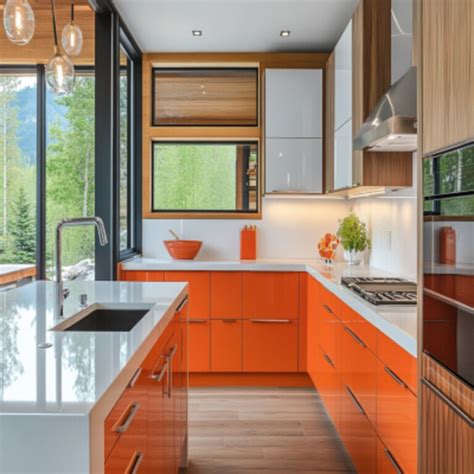 Modern Purple Island Kitchen Design with Marble Countertop