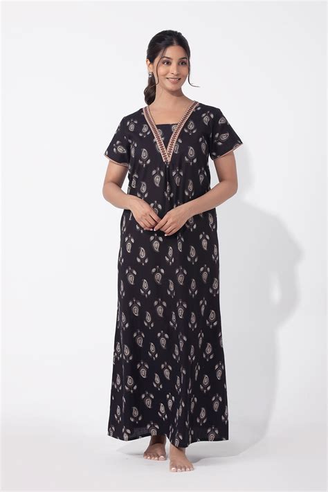 Paisley Printed Black Cotton Nighty – Maybell Womens Fashion