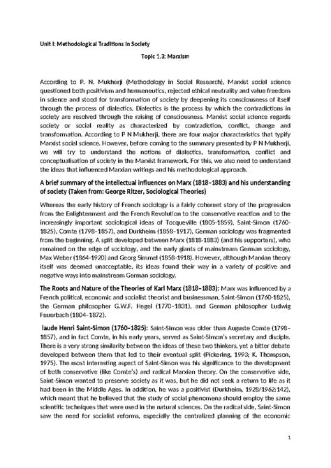 1.3 Marxism - unit1 - Unit I: Methodological Traditions in Society ...