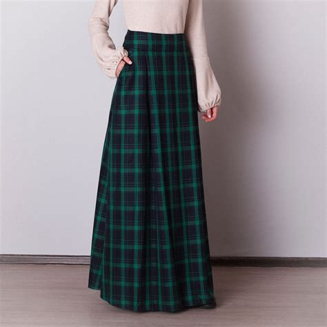 Black and Green Plaid Skirt With Pockets. Floor Length Green Tartan ...