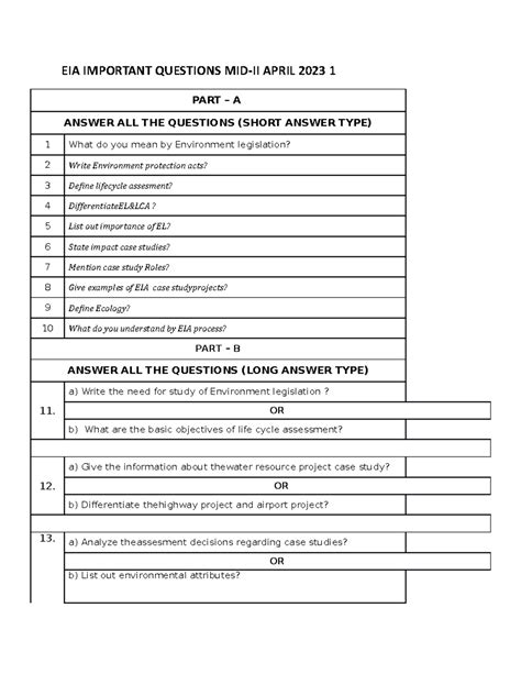 EIA Important Questions MID - EIA IMPORTANT QUESTIONS MID-II APRIL 2023 ...