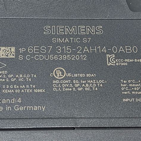 Siemens 6ES7315-2AH14-0AB0 Simatic S7-300 CPU315-2 DP 24Vdc 256kB E:04 ...
