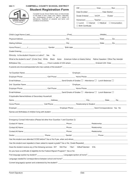 Fillable Online CAMPBELL COUNTY SCHOOL DISTRICT Student Registration ...