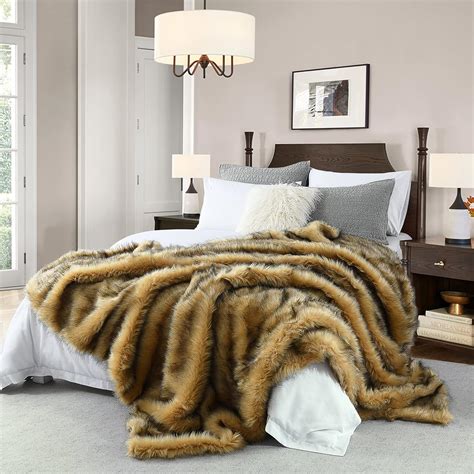 Luxury Plush Faux Fur Blanket King Size, Long Pile Golden Yellow with ...