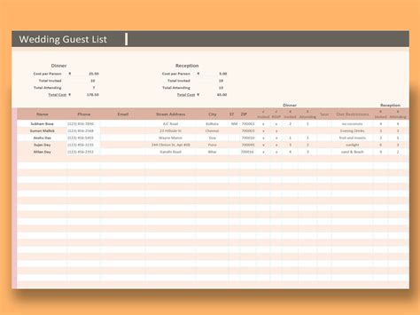 EXCEL of Wedding Guest List.xlsx | WPS Free Templates