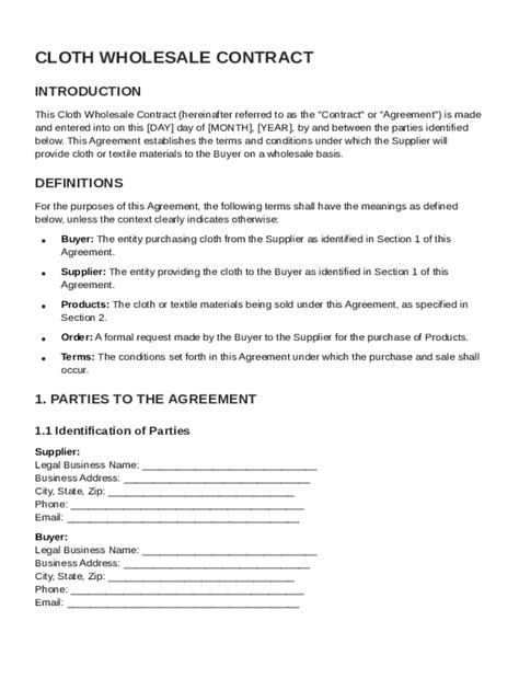 Cloth Wholesale Contract Template - Blank Fillable Template | Fill Out ...