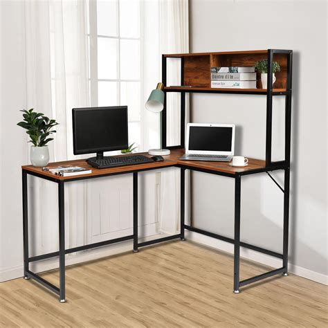 Buy Zimtown Industrial L-Shaped Desk with Hutch, Space Saving Corner ...