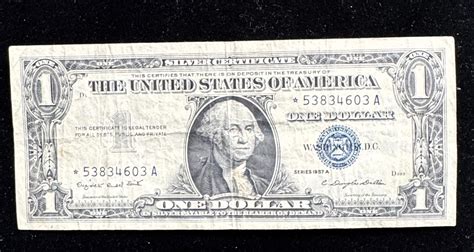 1957 A SERIES $1 DOLLAR SILVER CERTIFICATE "STAR NOTE" SEMI CRISP GEM ...