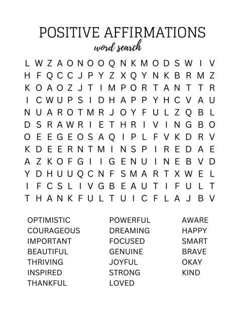 Positive Affirmations Word Search 18x24 - Etsy