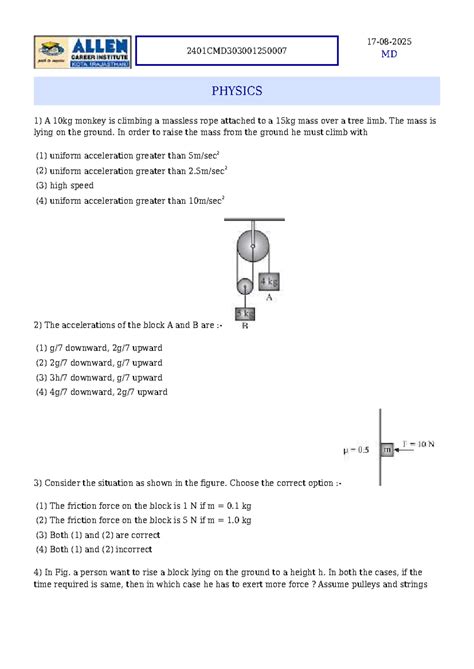 MD PHYSICS - Solutions to Exam Questions and Problems - Studocu