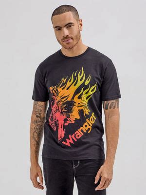 Buy Wrangler X Hot Wheels Mens Flaming Bronco In Black Beauty T-Shirt ...