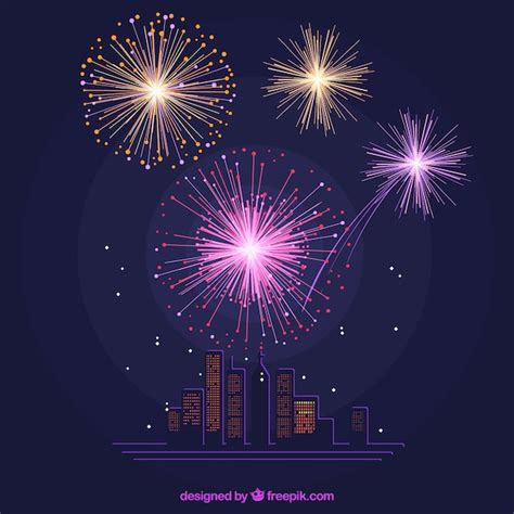 Background of buildings illuminated by fireworks | Free Vector