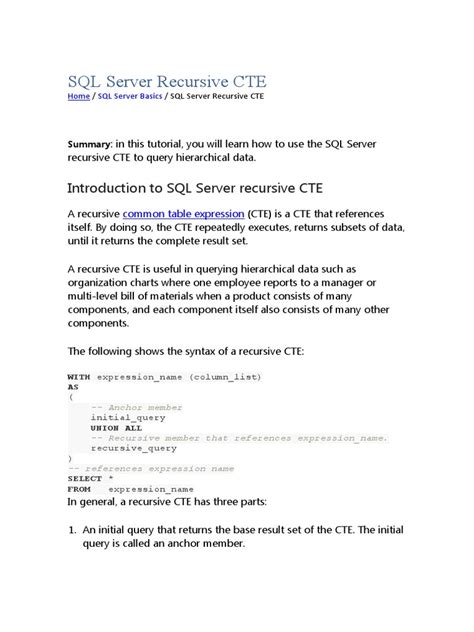 Image result for Recursive CTE SQL Server