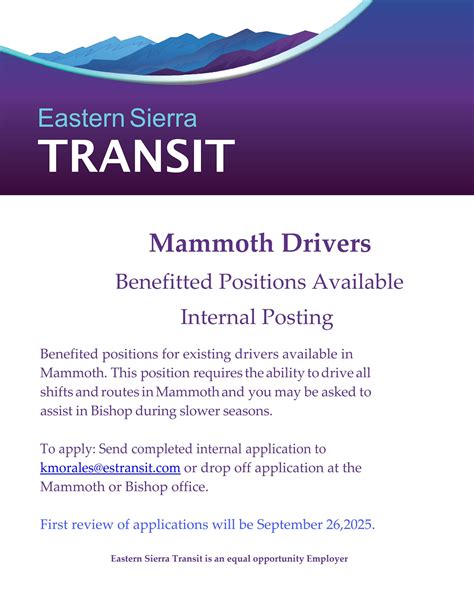 Internal Posting- Full Time Benefitted Drivers- Mammoth - Eastern ...