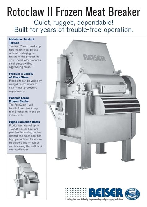Reiser Rotoclaw II Frozen Meat Breaker Brochure | M&M Equipment Corp