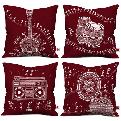 Buy Indigifts Satin Warli Art Designer Square Printed Sofa Cushion ...