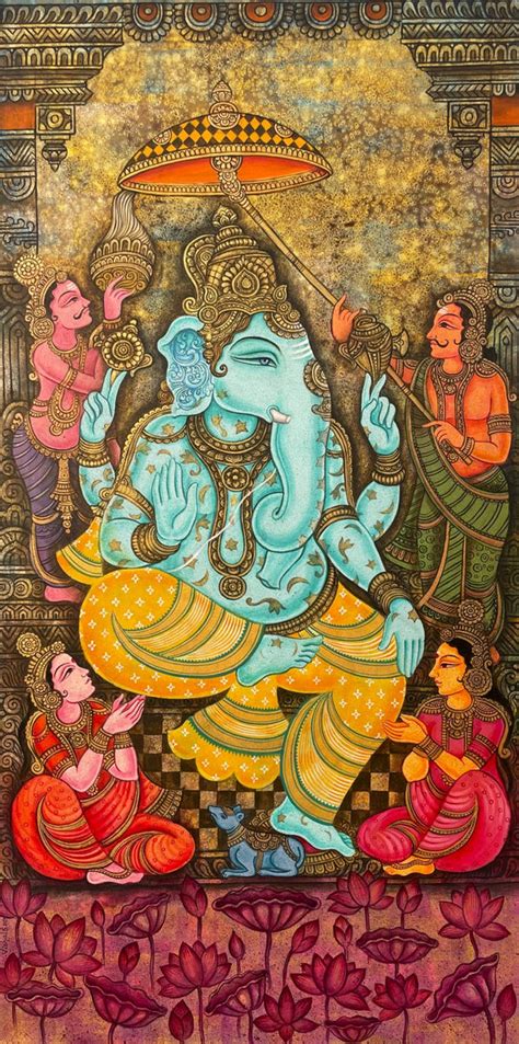"Riddhi Siddhi Vara": Red-Violet Religious painting by Vishal Sablley ...