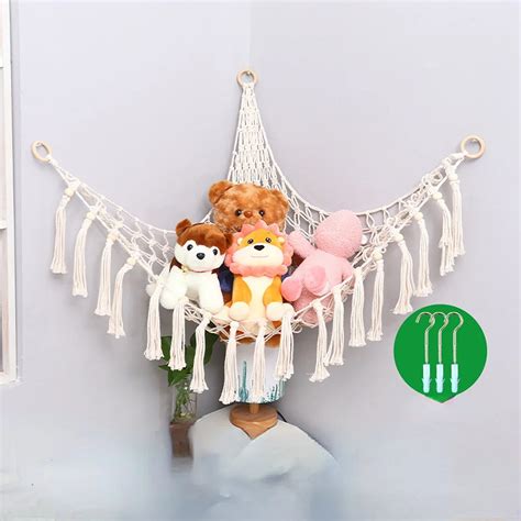 Toy Hammock Net Organizer Corner | Hanging Stuffed Animal Storage ...