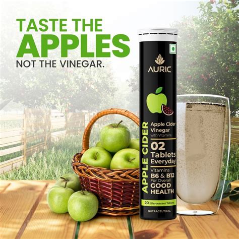 Buy Auric Apple Cider Vinegar, 20 ACV Tablets With Vitamin B6 & B12 ...