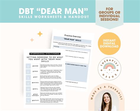 DBT DEAR MAN Skill Training Worksheets Handouts Dbt Interpersonal ...