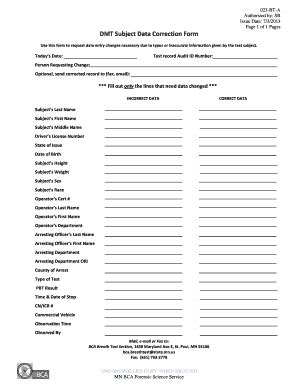 Fillable Online dps mn DMT Subject Data Correction Form - dps mn Fax ...