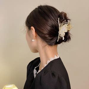 SAMYAK Rhinestone Pearl Luxury Butterfly Clutcher Clip Claw Clamp Hair ...